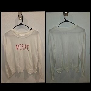 Rae Dunn Merry Christmas White Sweatshirt Red Merry Text Holiday Women Large